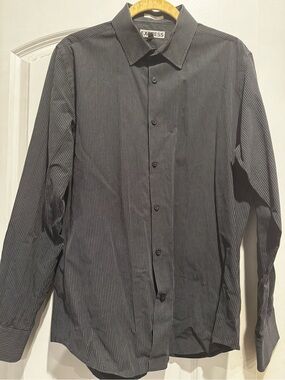 Express Men’s Black and White Pinstripe Dress Shirt